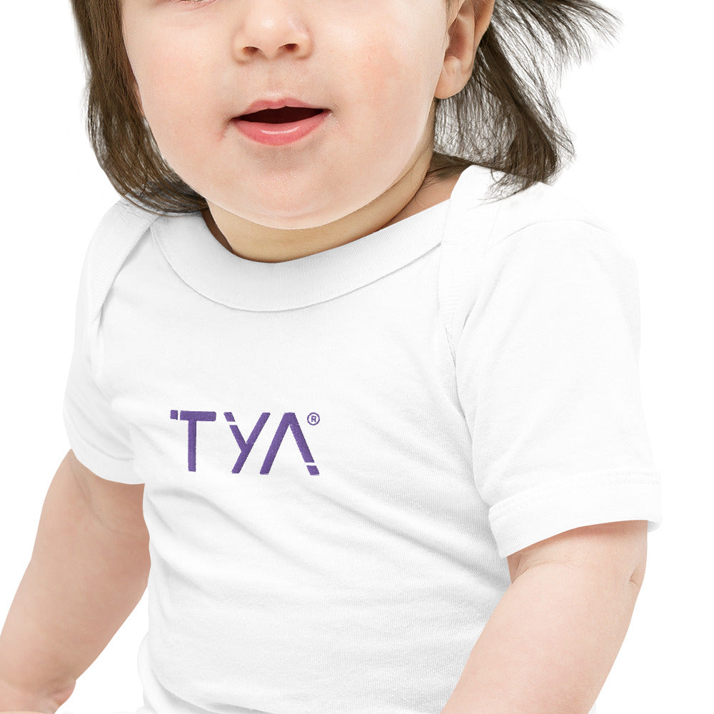 Tya Babie Short Sleeve Onesie in Purple Embroidery