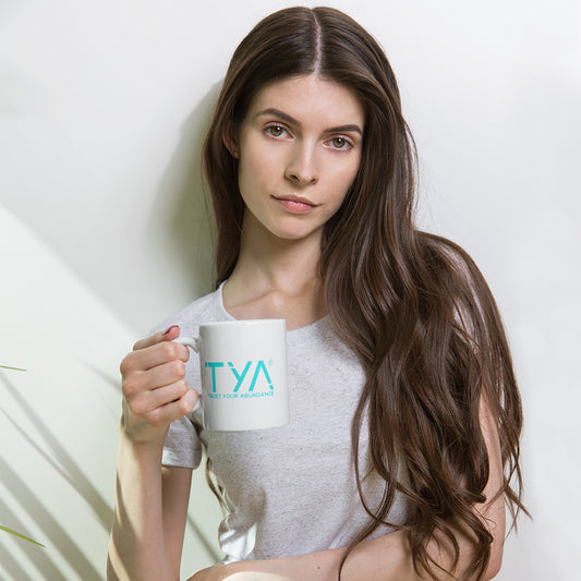 Tya White Glossy Mug in Hibiscus