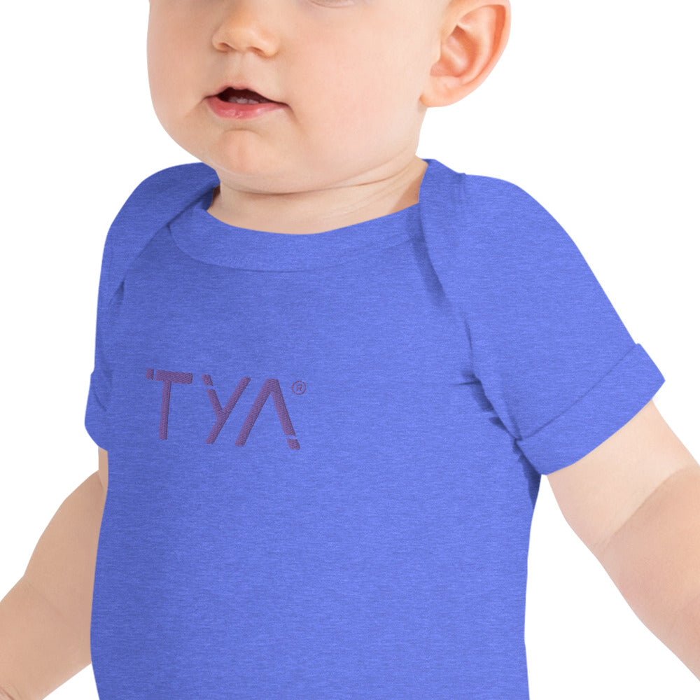 Tya Babie Short Sleeve Onesie in Purple Embroidery