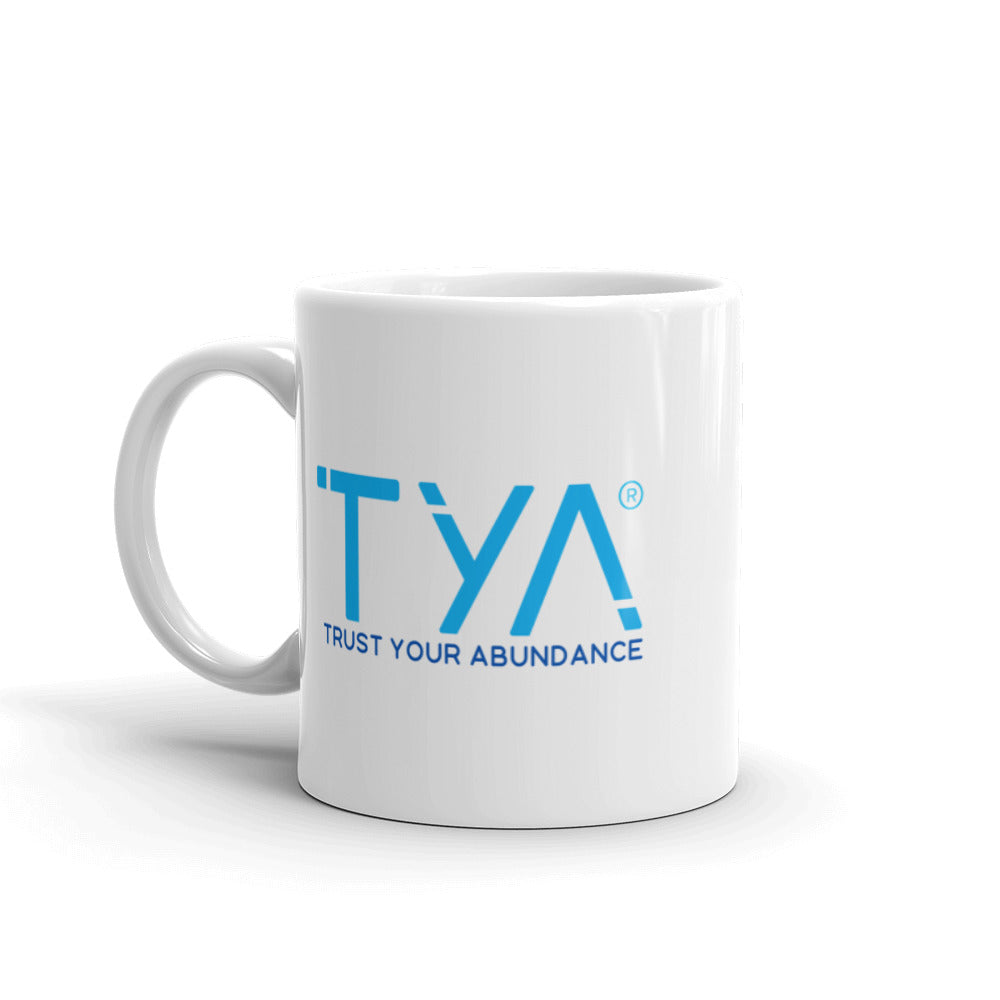 Tya White Glossy Mug in Tiffany/Navy