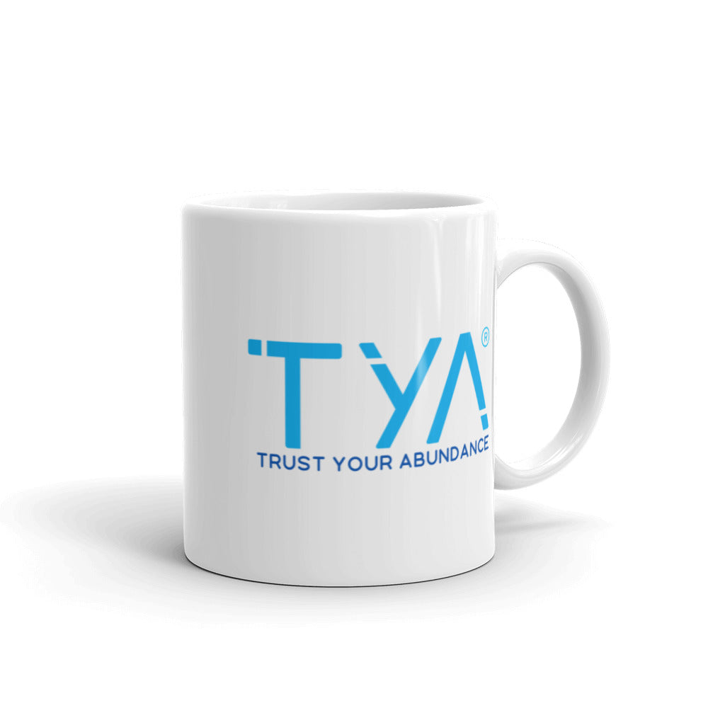 Tya White Glossy Mug in Tiffany/Navy