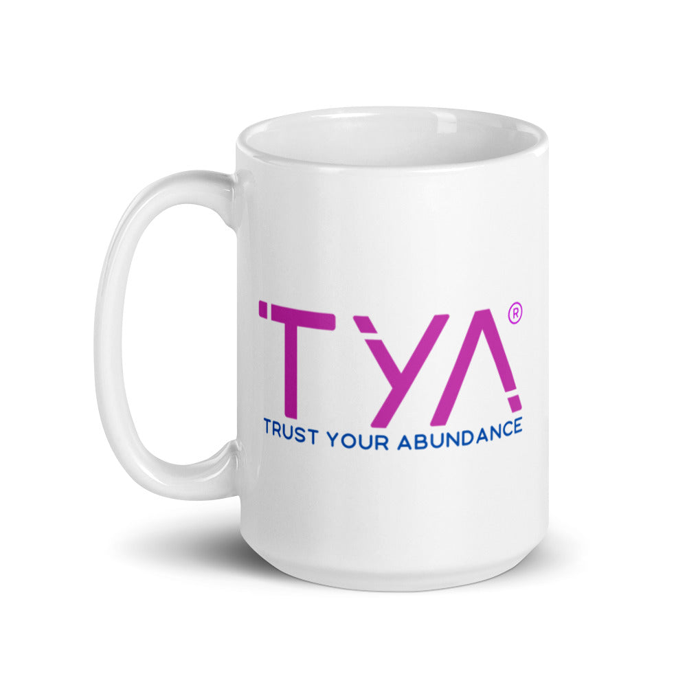 Tya White Glossy Mug in Magenta/Navy