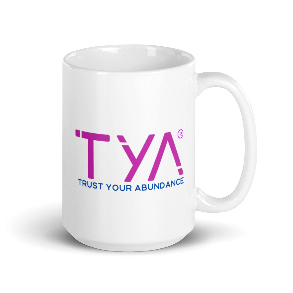 Tya White Glossy Mug in Magenta/Navy