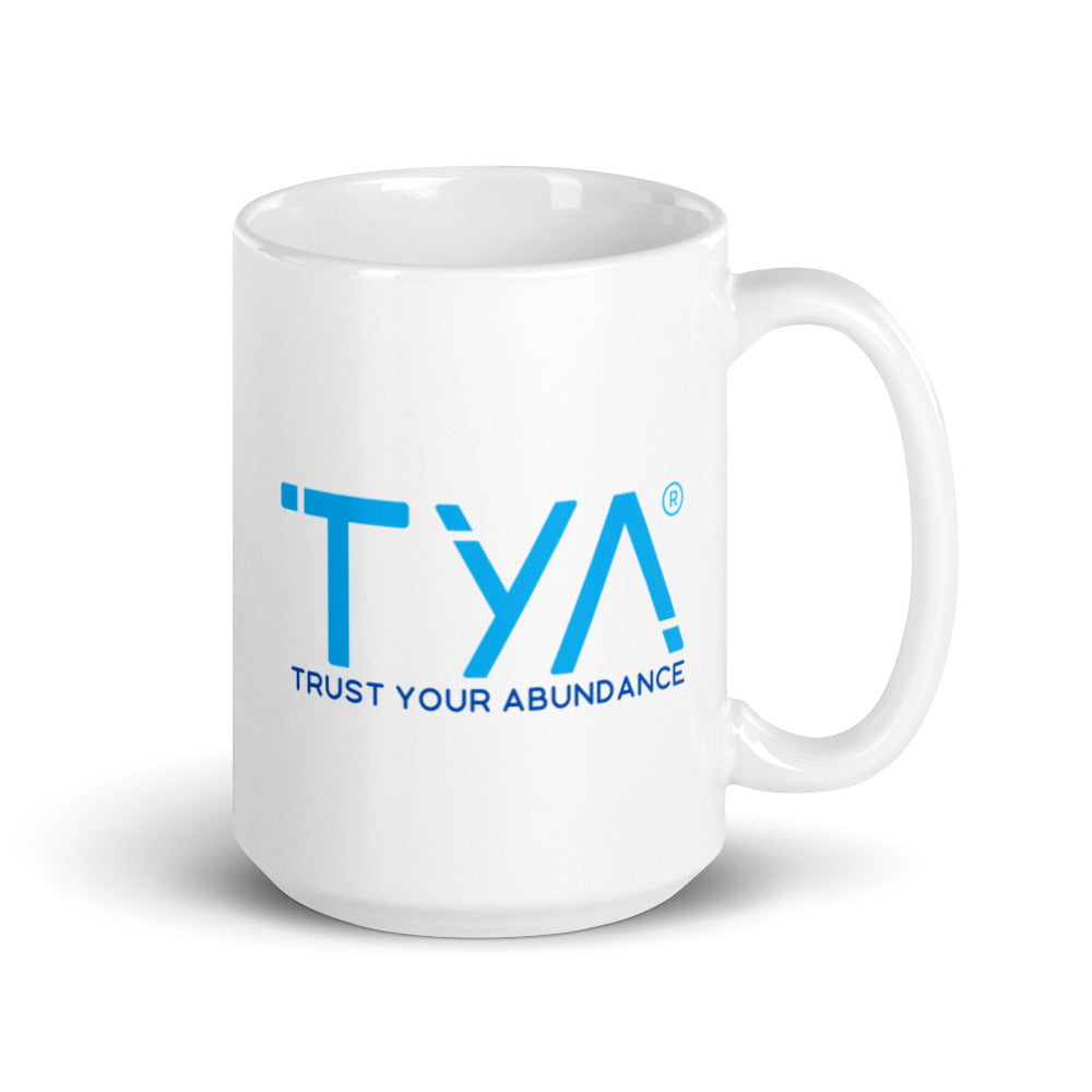 Tya White Glossy Mug in Tiffany/Navy